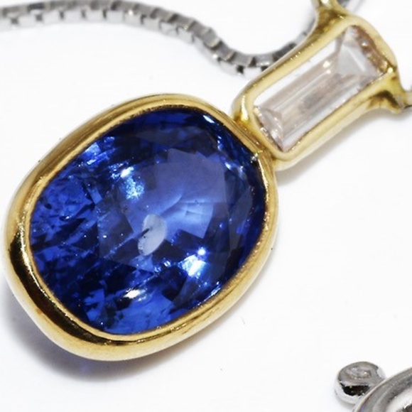 $1,900 10K/14K Gold 1.21CT Natural Ceylon Sapphire & Diamond 2-Stone Necklace - Picture 7 of 7